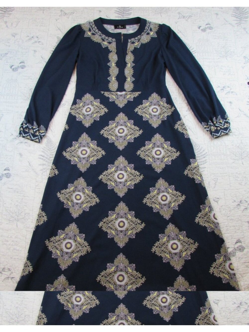 NEW $1770 Etro printed crepe de chine midi dress Navy IT 46 US 10 - 12
